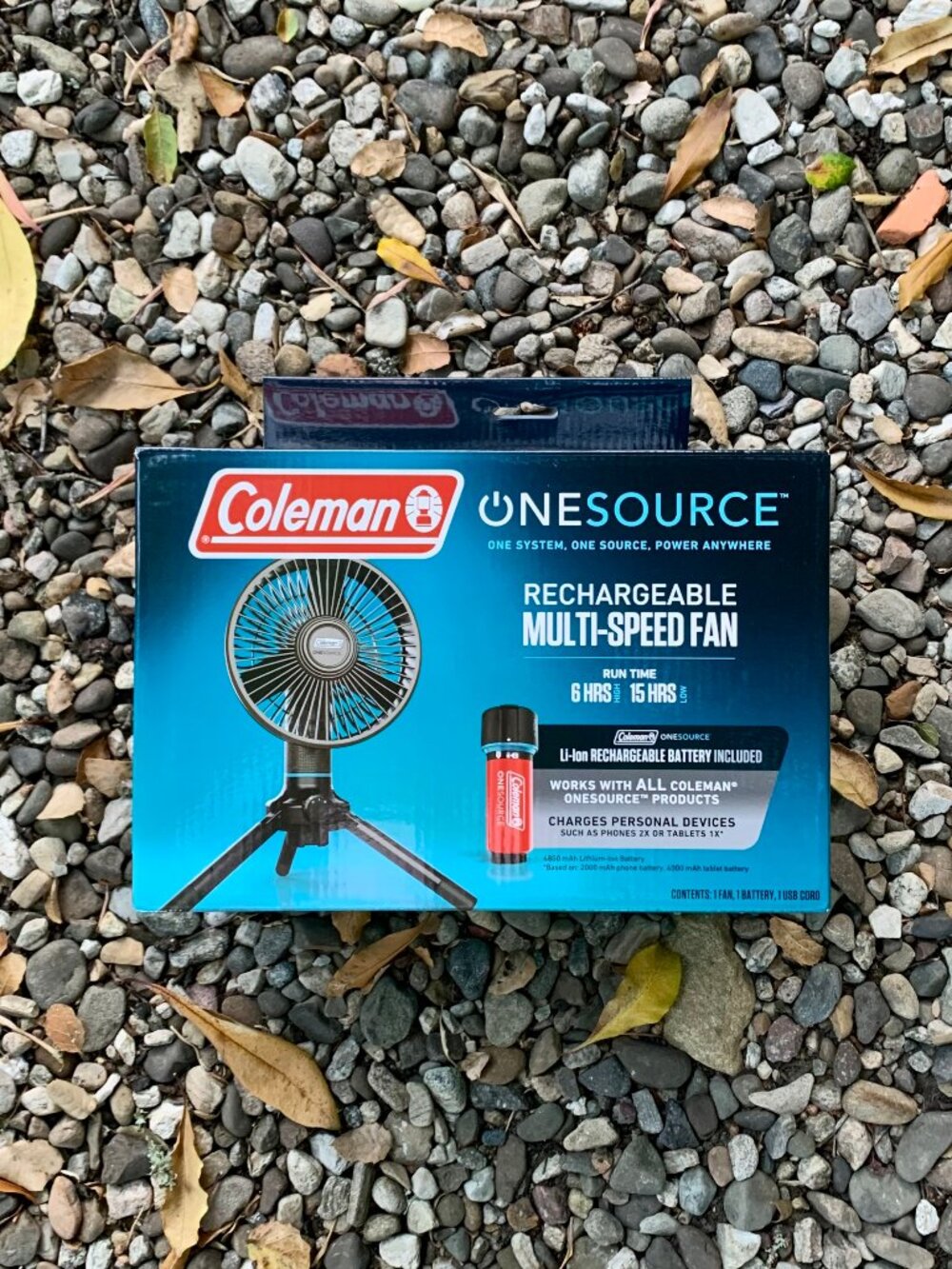 Coleman OneSource Portable Multi-Speed Fan and rechargeable battery
